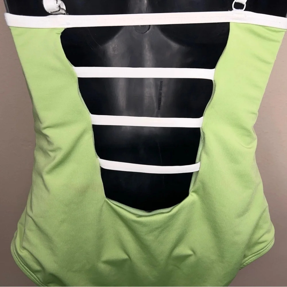 Medium Hurley One Piece Swimsuitight Green White Trim Stretch Beach Vacation